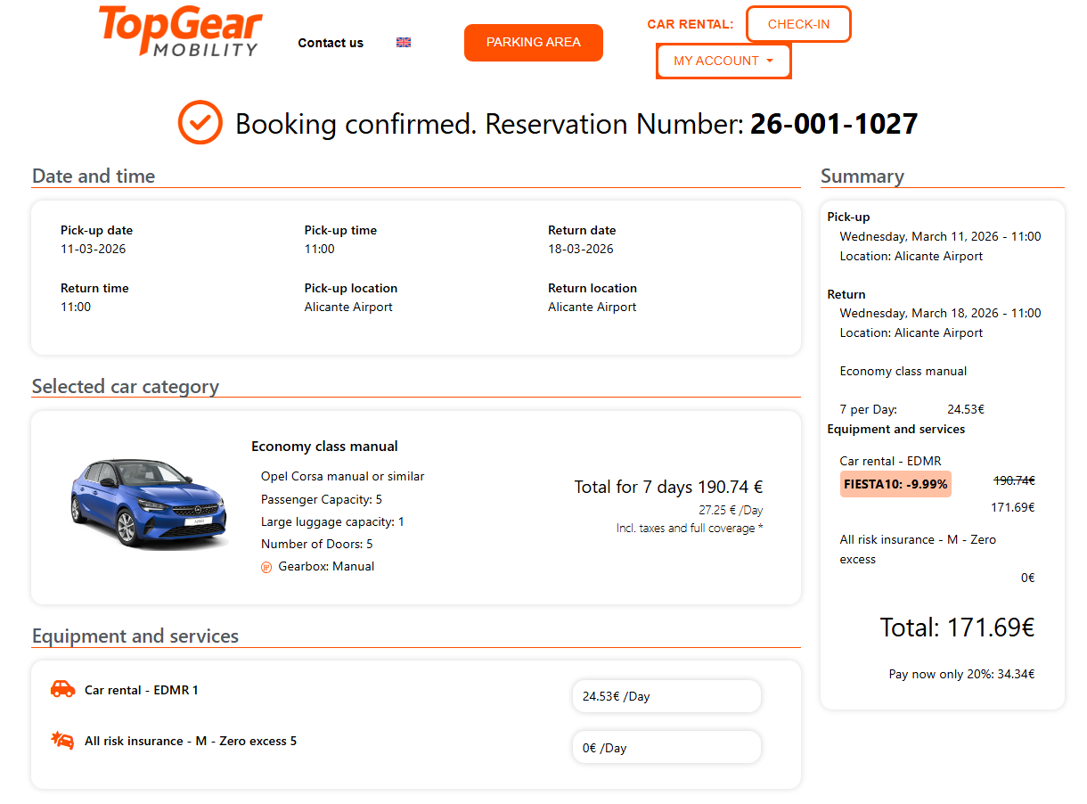 Booking confirmation