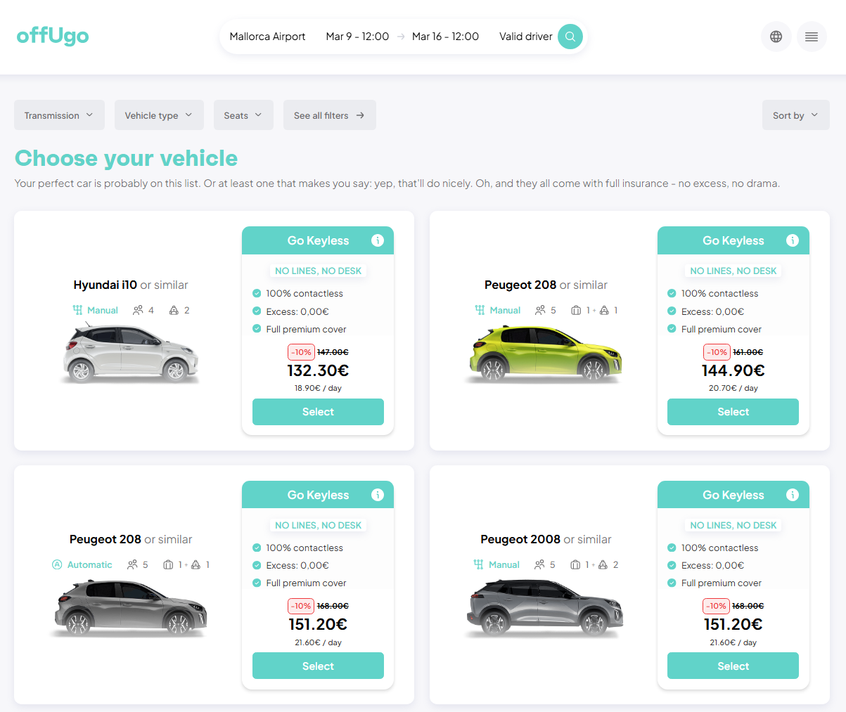 Autó és csomag kiválasztása