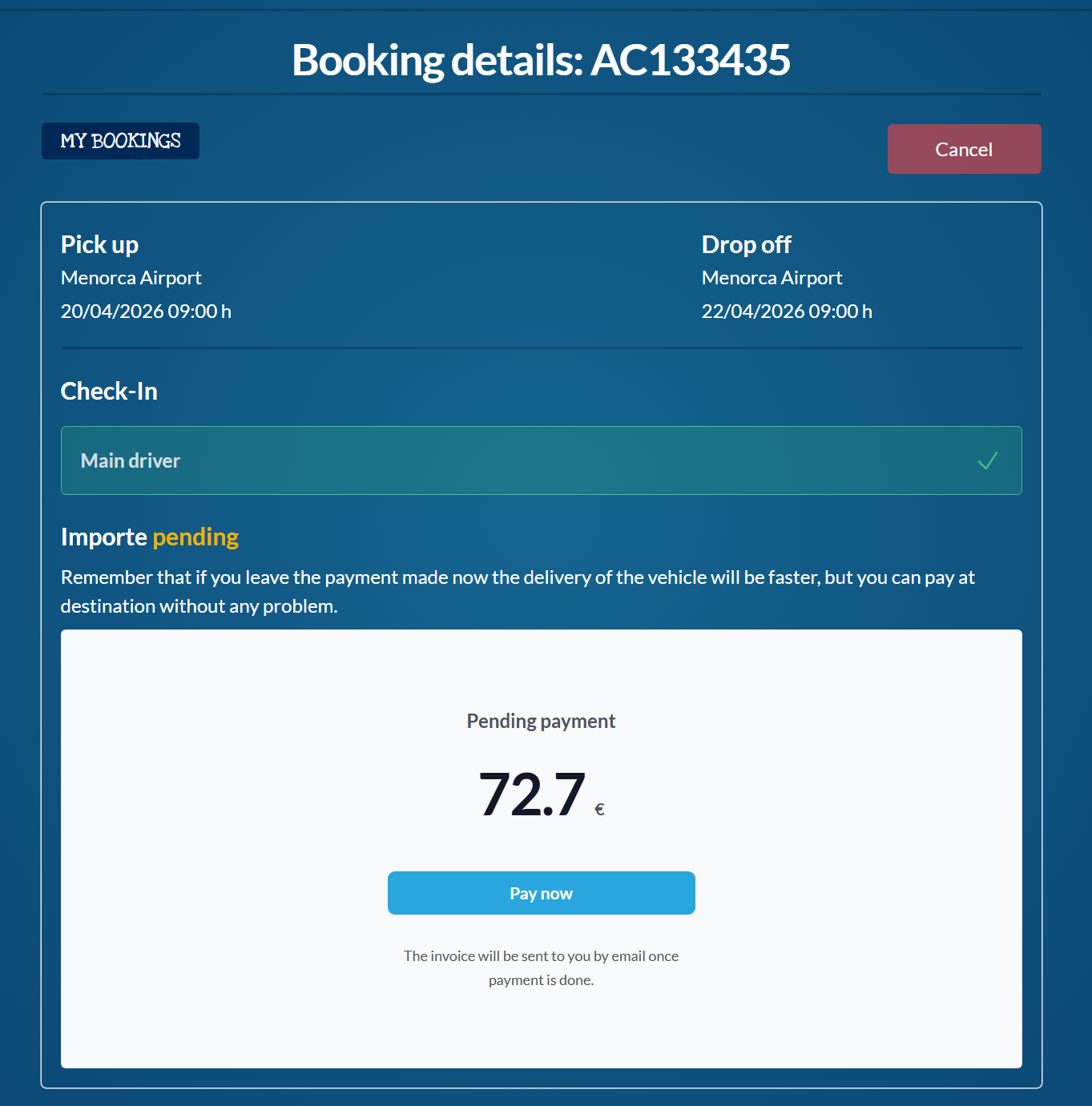 Sikeres check-in visszaigazolás